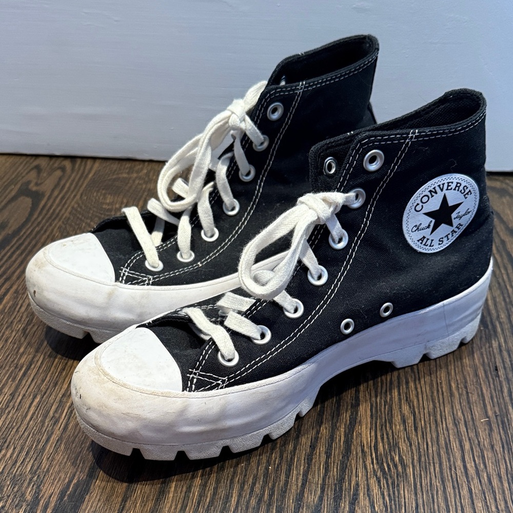 Converse Black and White High-Top platform Sneakers